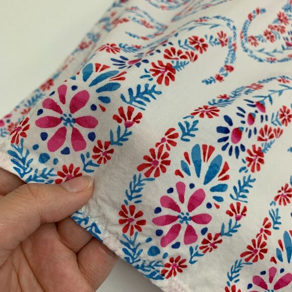 Talbots Blouse Womens M Medium White Blue Shirred Notch Floral Peasant Paisley - Picture 10 of 14